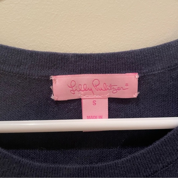 $228 Lilly Pulitzer Faire Off The Shoulder Long Sleeve Knit Dress Navy - Picture 5 of 8